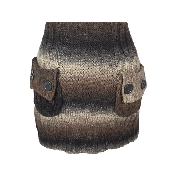 Y2K VTG Knit Short Sleeve Mini Dress Brown Foldover Neck Preppy Office Siren Sz - Picture 3 of 6